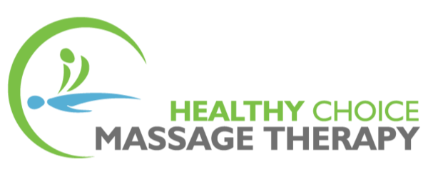 Logo for Healthy Choice Massage Therapy featuring a stylized human figure receiving a massage in green and blue with text.