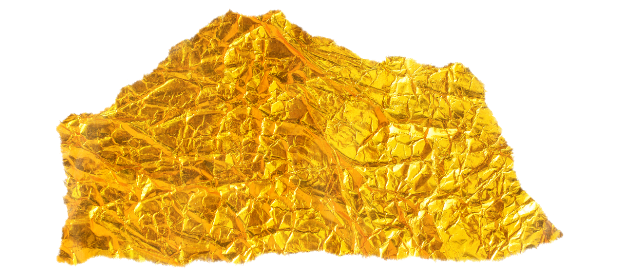 Close-up of a crumpled piece of gold foil.