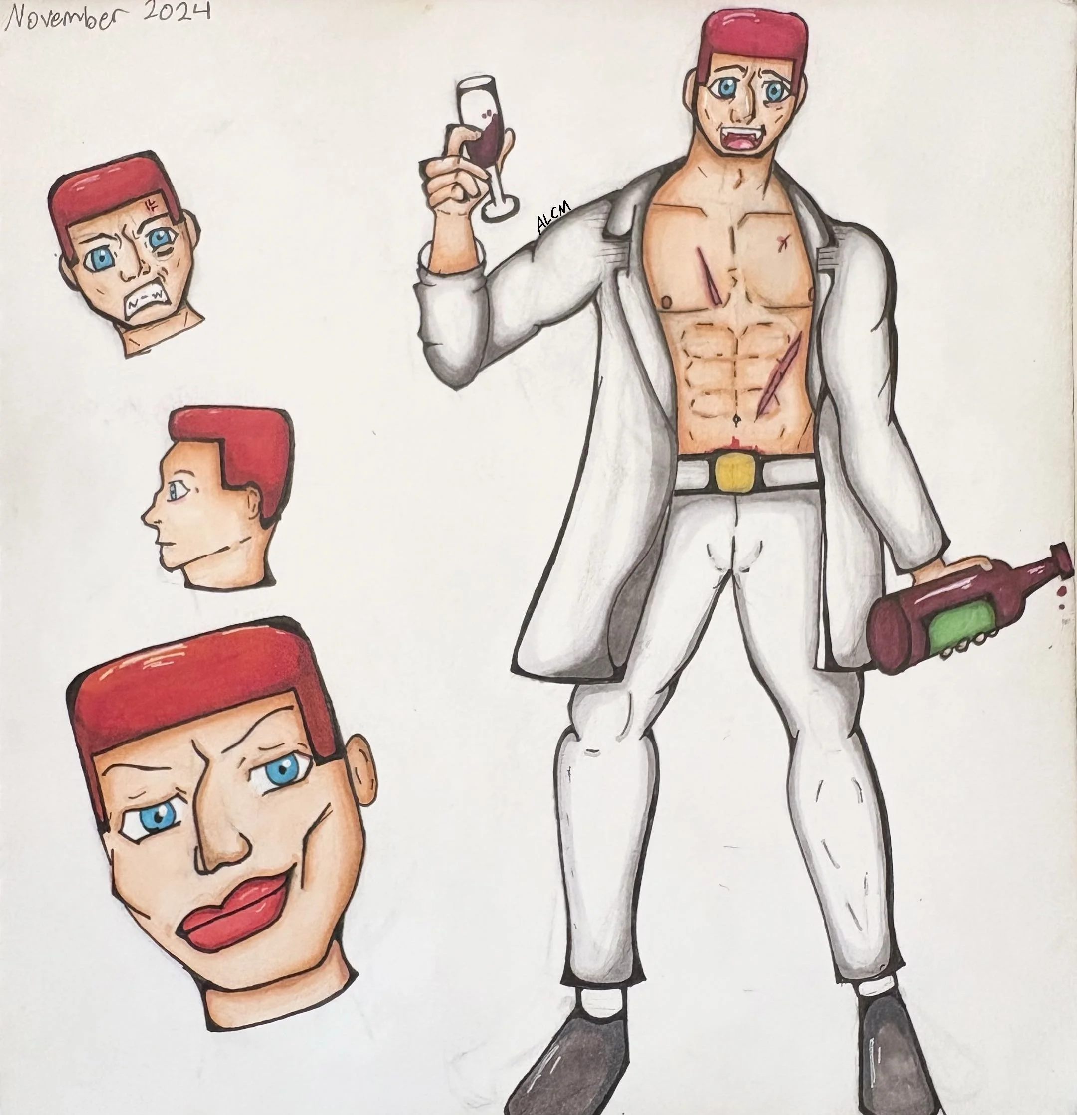 Made with alcohol marker and white gel pens.