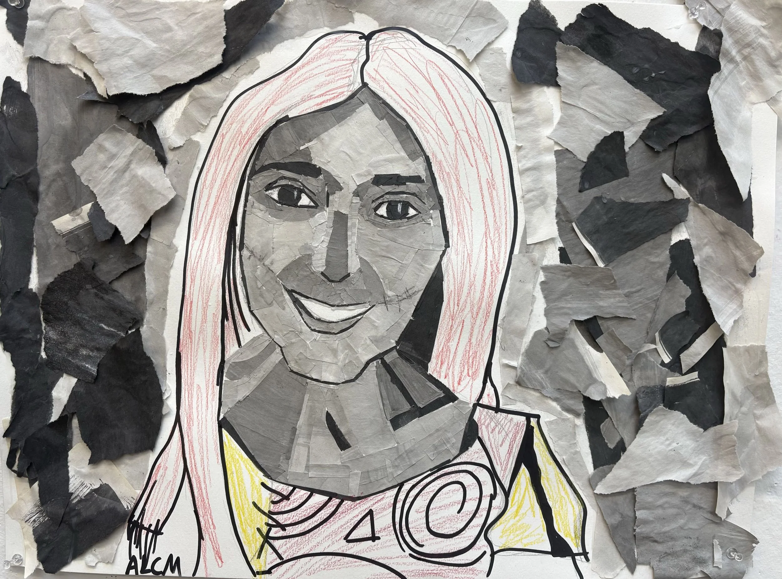 A collage made with marker and color pencil.