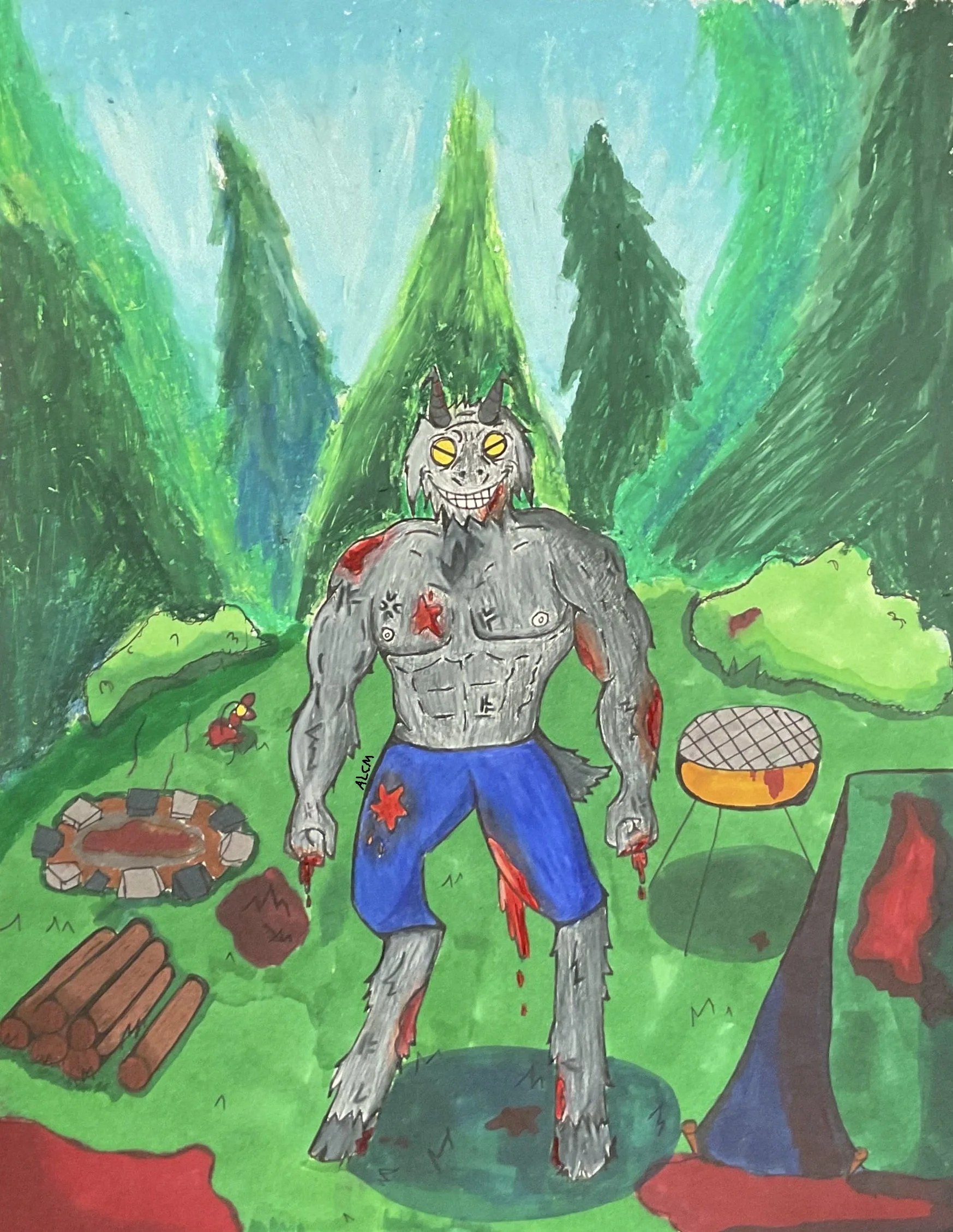 Made with oil pastels, Prisma color pencils, and alcohol markers. 
