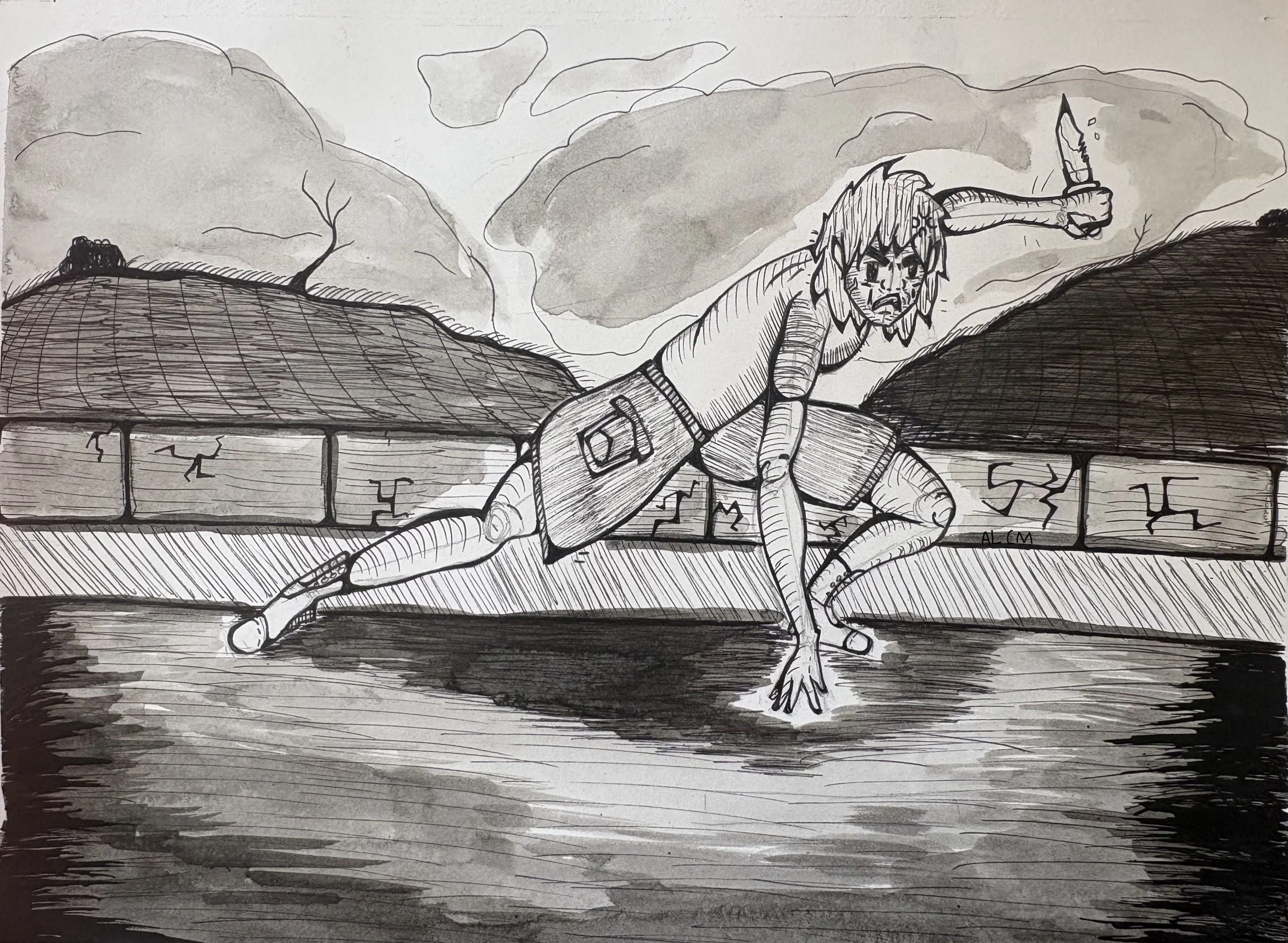 Made with ink pens and liquid ink.