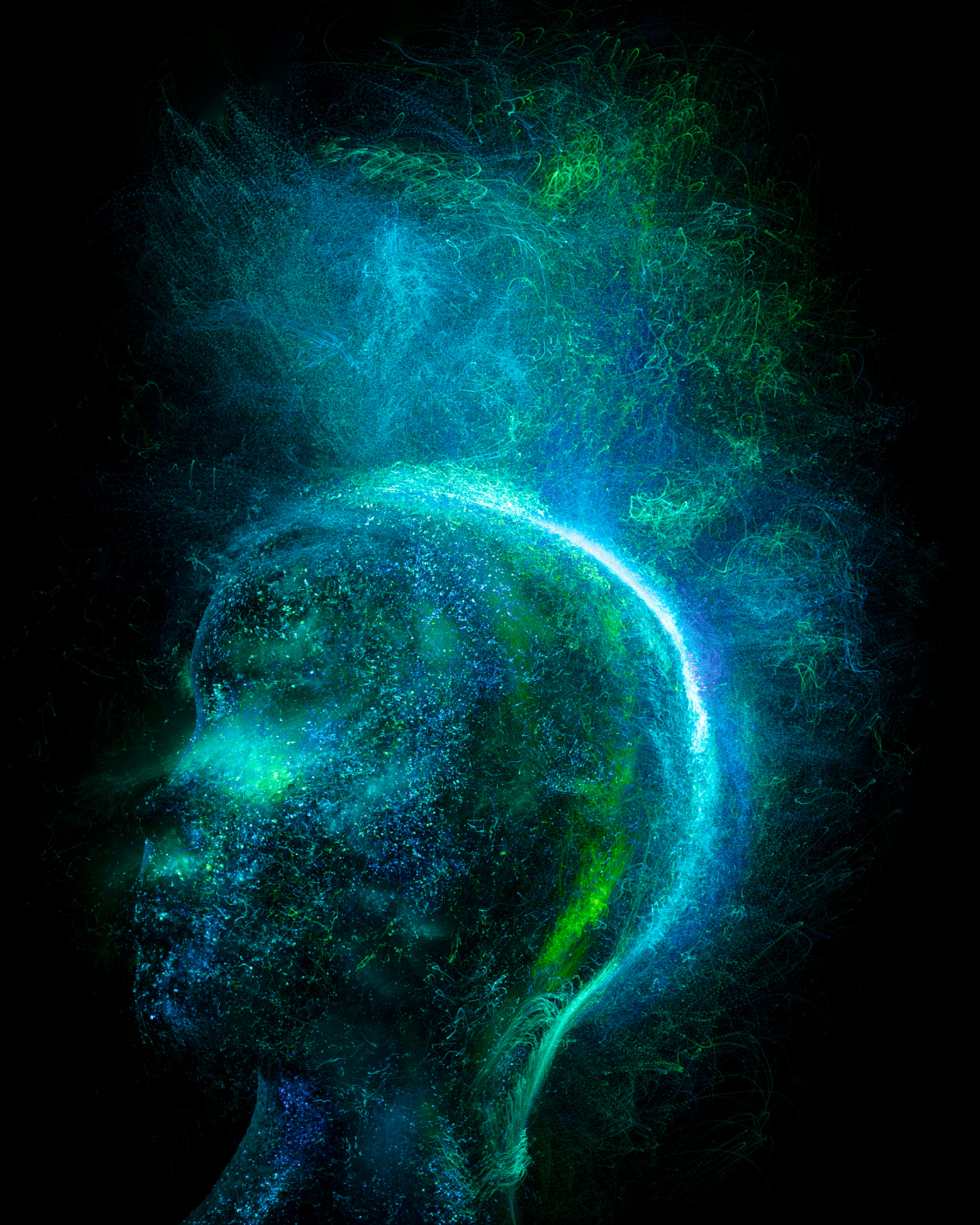 Glowing digital human head silhouette representing subconscious mind reprogramming and releasing hidden patterns that block entrepreneur business growth through TOPT Method coaching