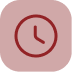 Round clock icon with a red border and a dark background