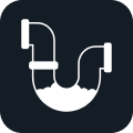 White plumbing pipes on a dark background