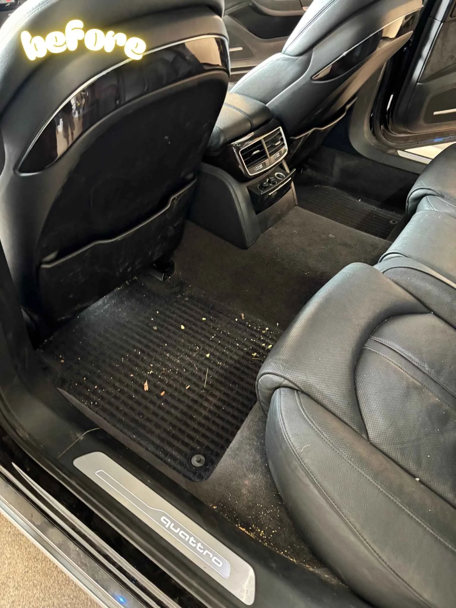 Before and after interior detail on luxury sedan floor mats , Arvada, Colorado