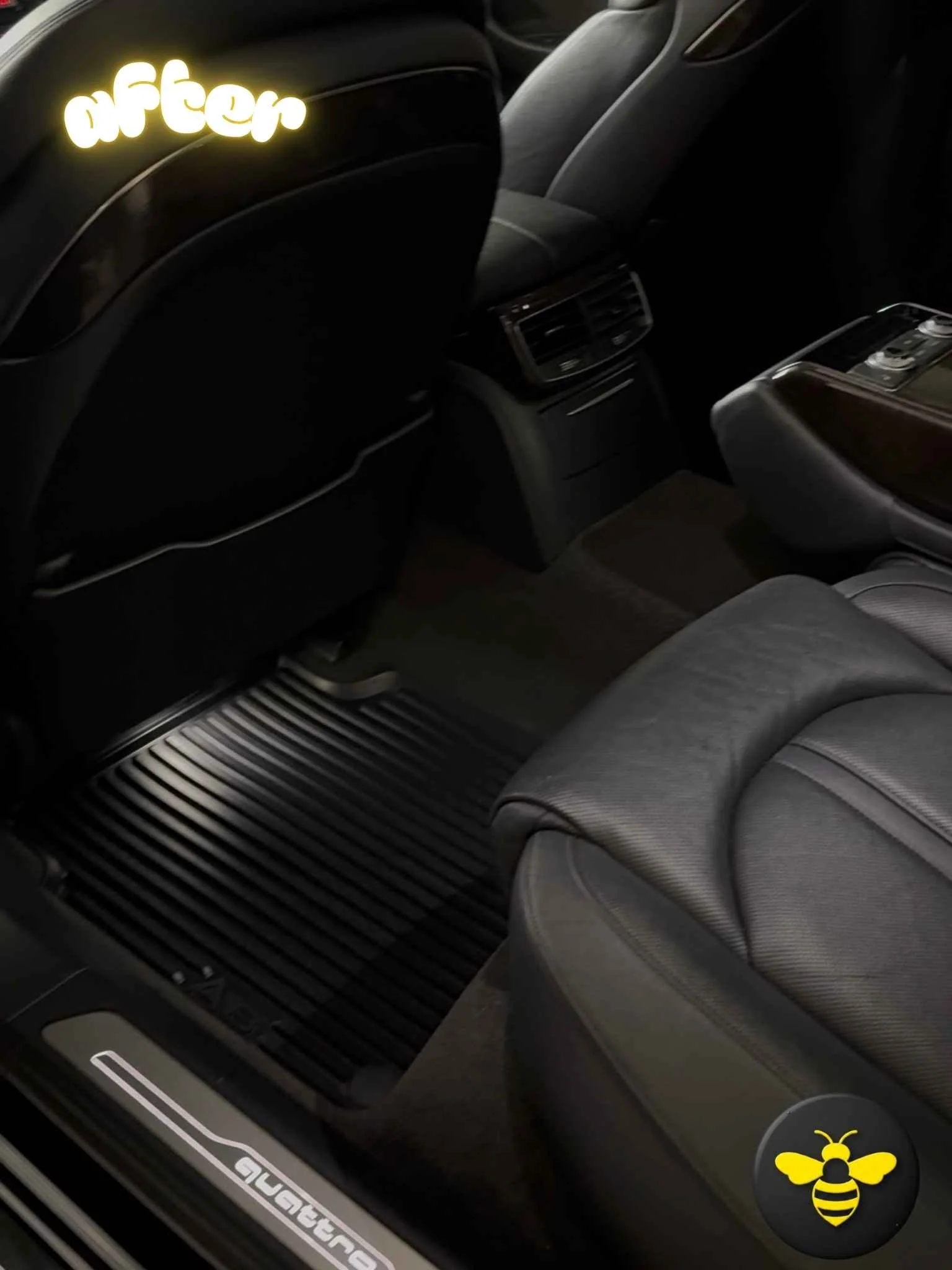 Before and after interior detail on luxury sedan floor mats, leather seats , Arvada, Colorado