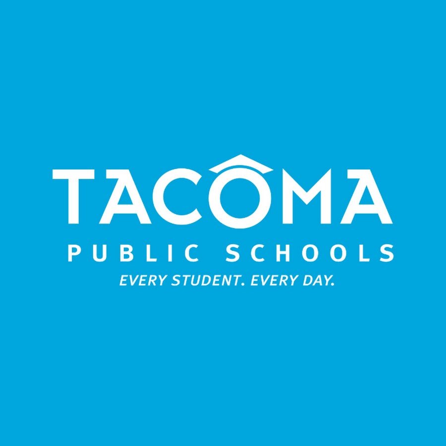 Logo of Tacoma Public Schools with a blue background and white text reading "Tacoma Public Schools" and tagline "Every student. Every day."