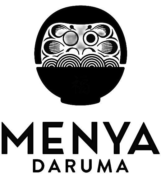 A logo featuring a bowl of ramen with stylized toppings above the word "MENYA" and the word "DARUMA" below.