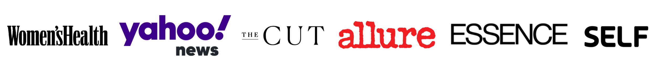 Collage of logos from Women’s Health, Yahoo News, Allure, and Essence.