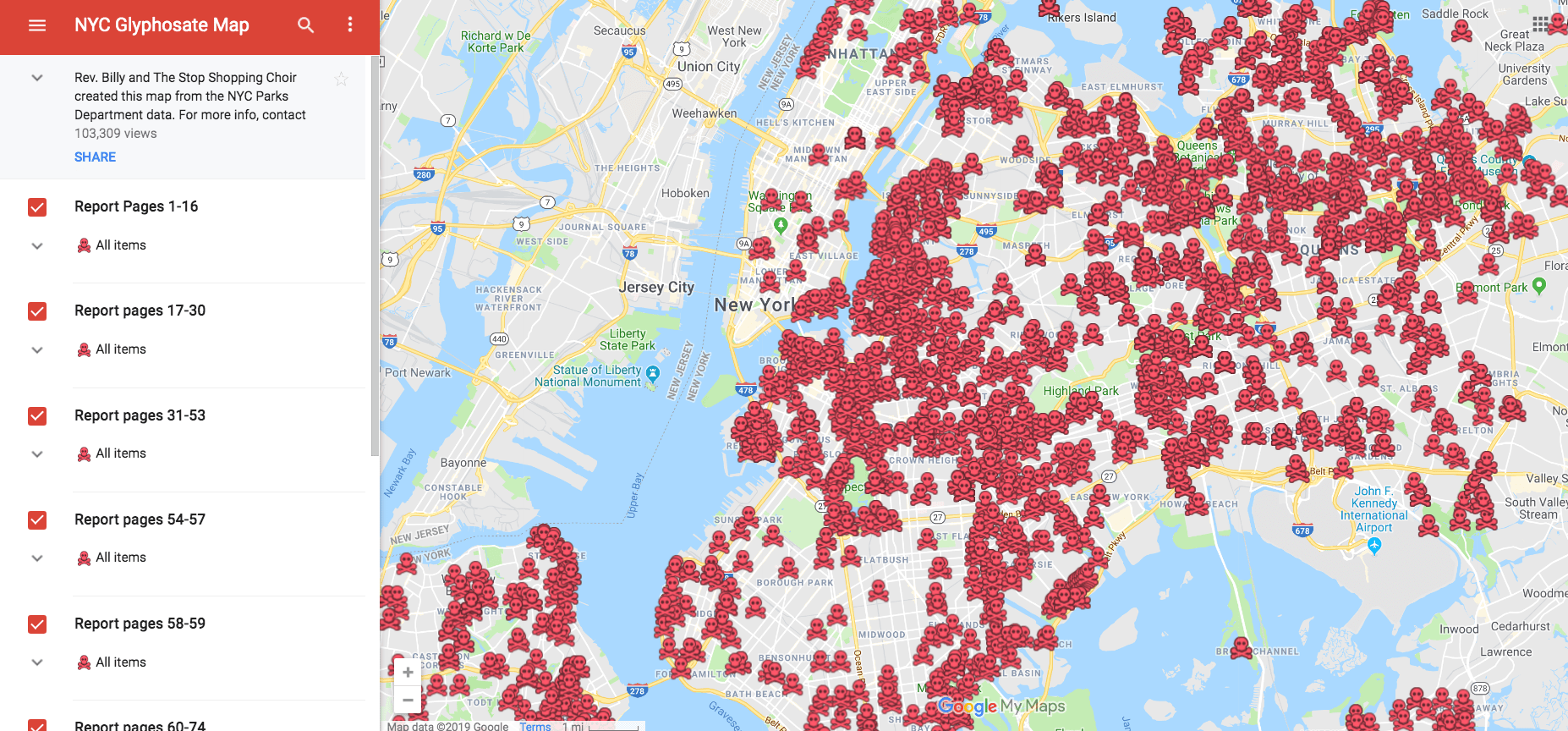 Reverend Billy and the Stop Shopping Choir NYC Glyphosate Map
