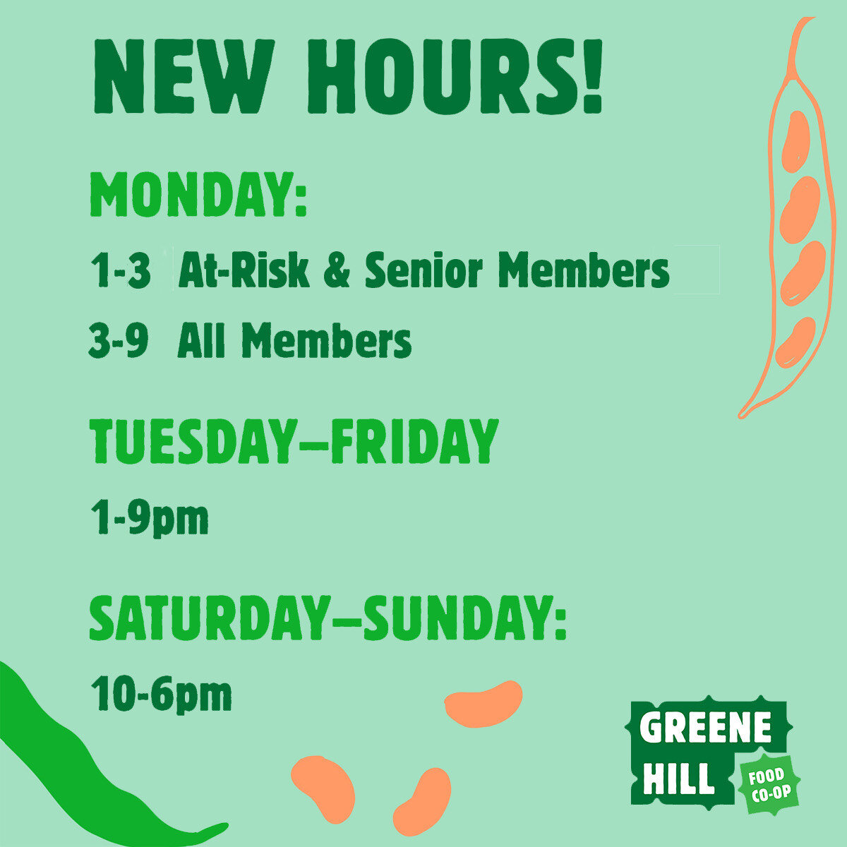 New Store hours starting Nov. 1, 2020