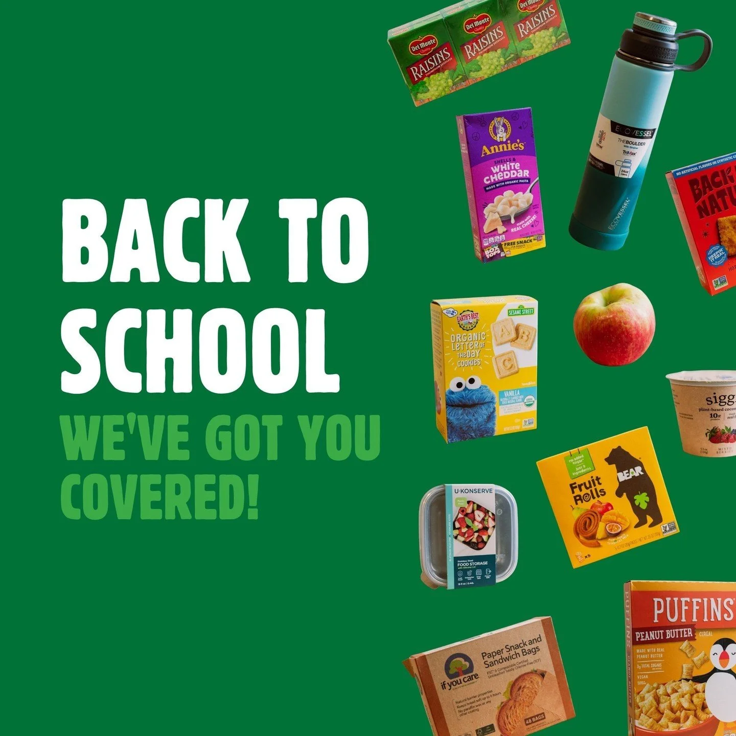 Back to school season is here, and we've got your lunchbox covered!⁠
⁠
From organic mac &amp; cheese to fruit rolls that actually taste like fruit, we've stocked up on all the snacks, staples, and gear your kids (and you!) need for a great school yea