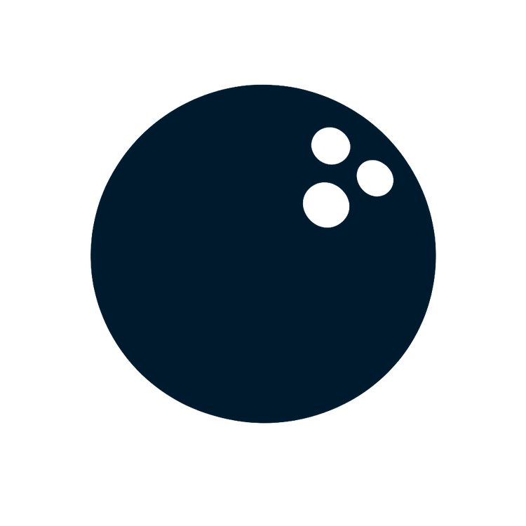 A simple illustration of a dark blue billiard ball with three smaller circles on its top right side.