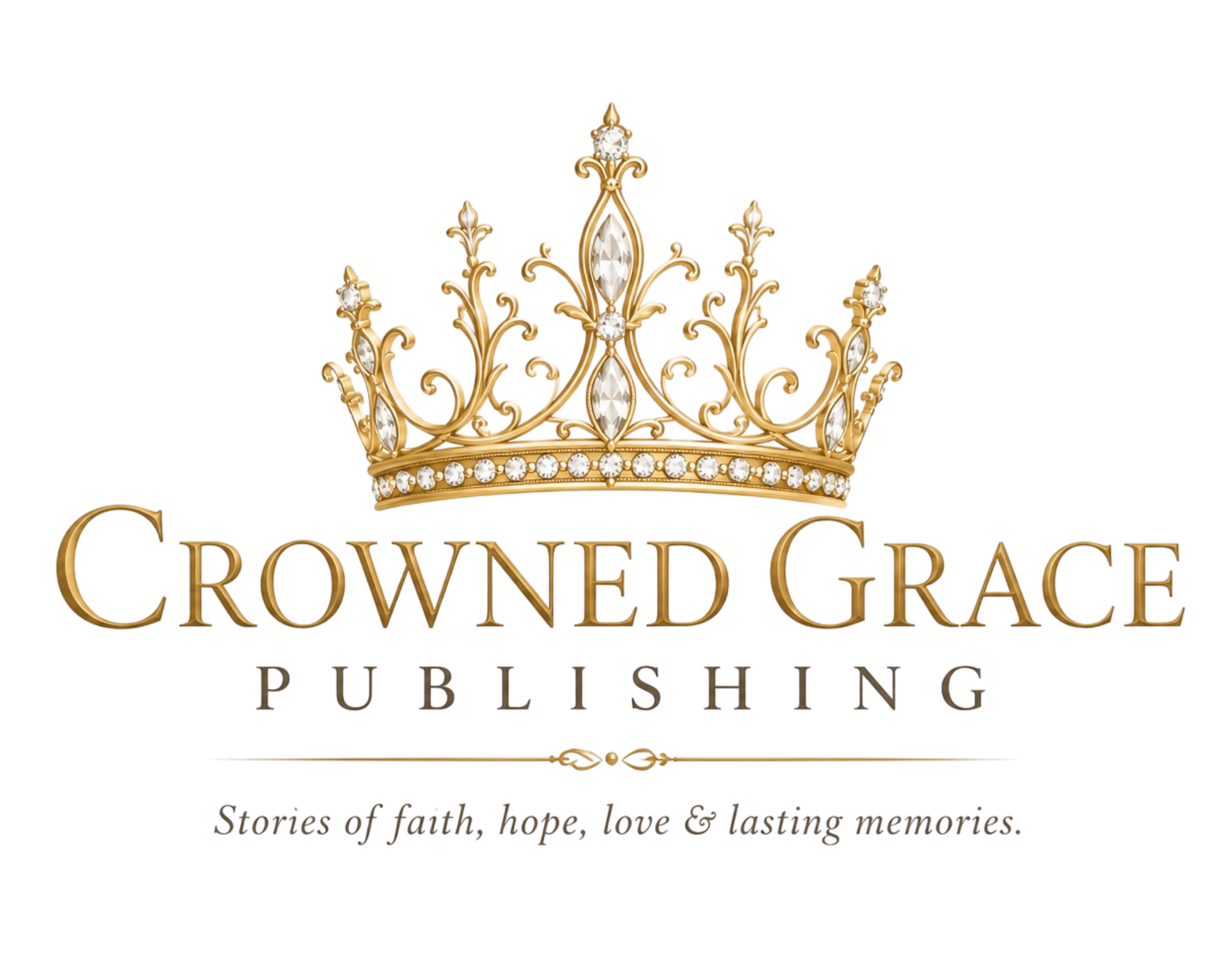 A decorative gold crown with diamonds and pearls, with text promoting a crown-themed publication.