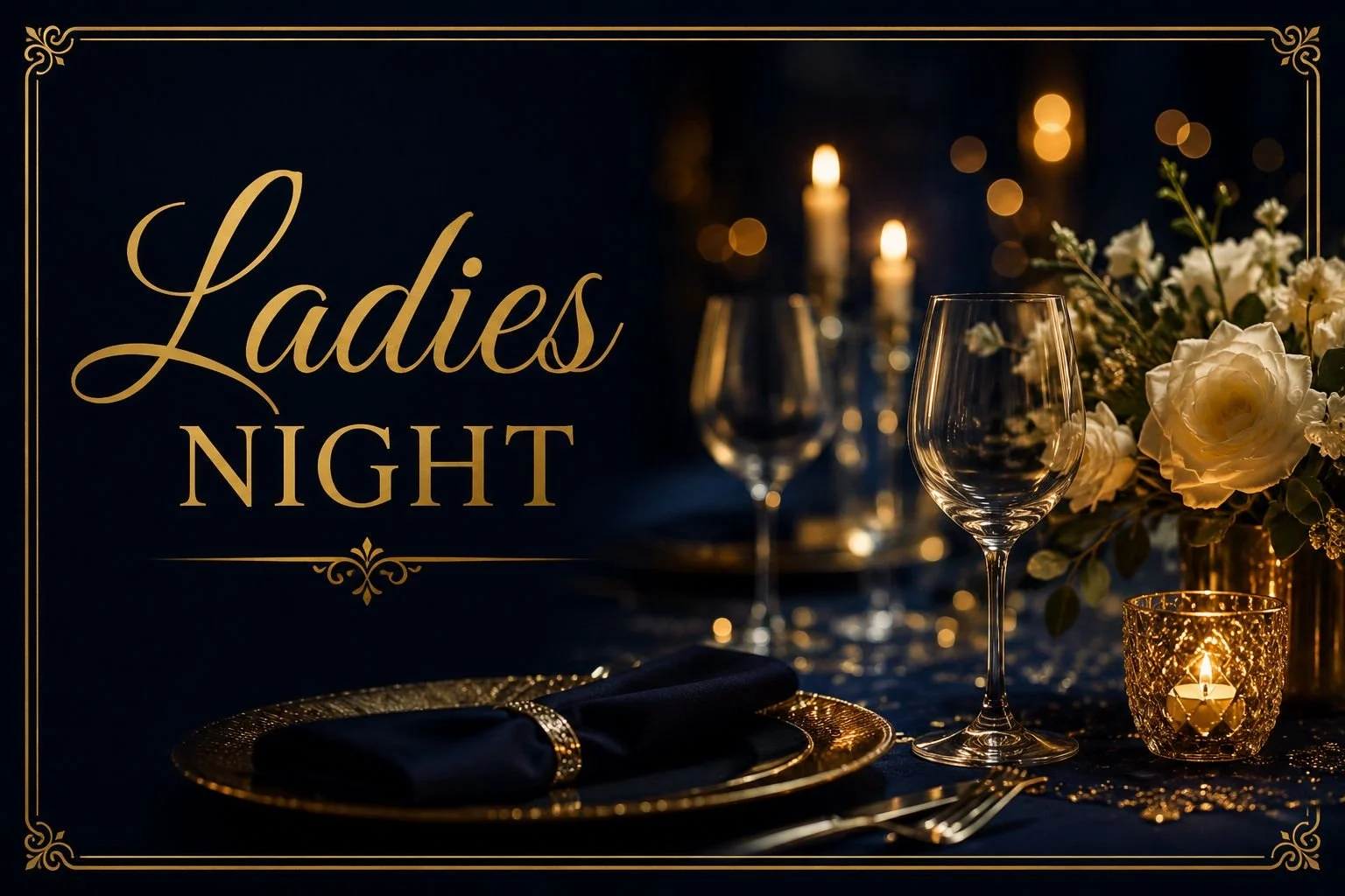 Ladies Night Event showing a table with flowers and a candle