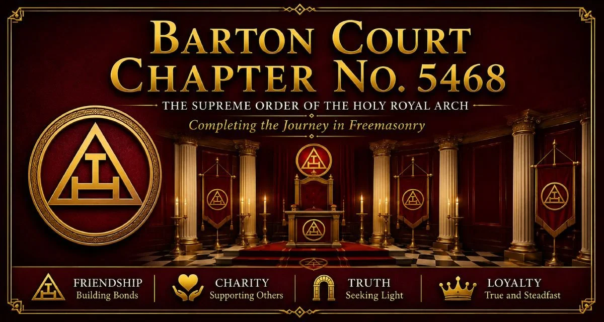 Barton Court Chapter No. 5468 The Supreme Order of the Holy Royal Arch Banner showing Lodge Room with candles