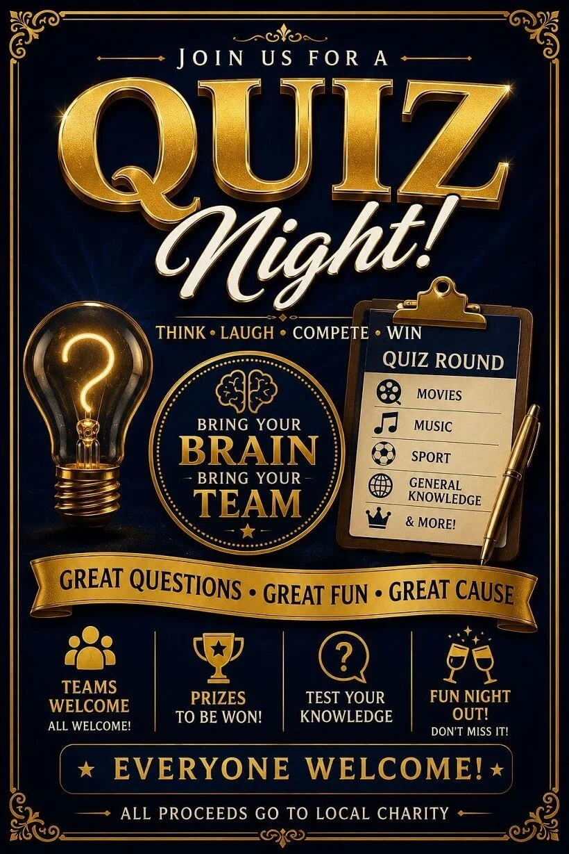Quiz Night, showing Bring your Brain, Bring your Team