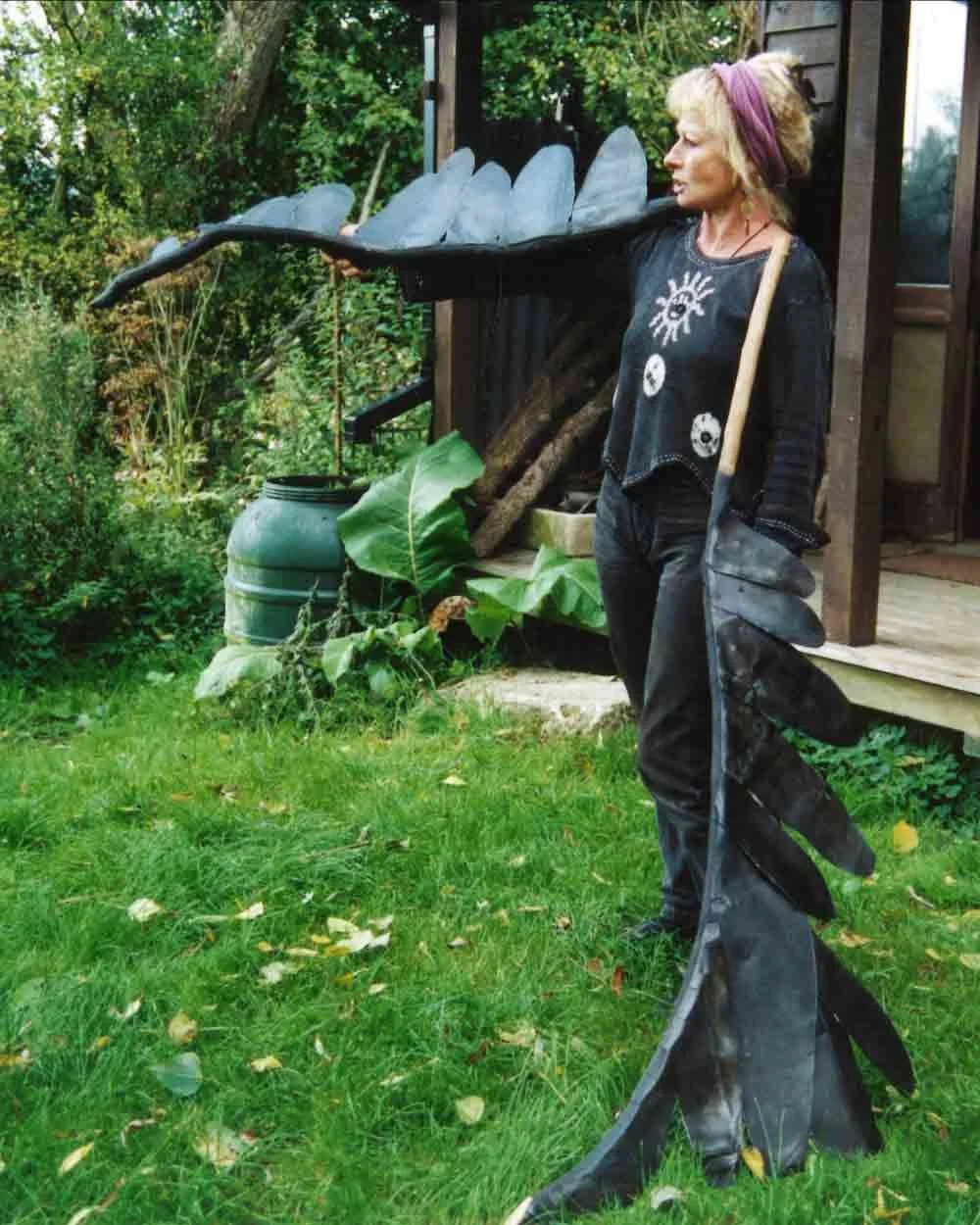 Marian Bruce, artist and dance theatre designer, demonstrates wings.