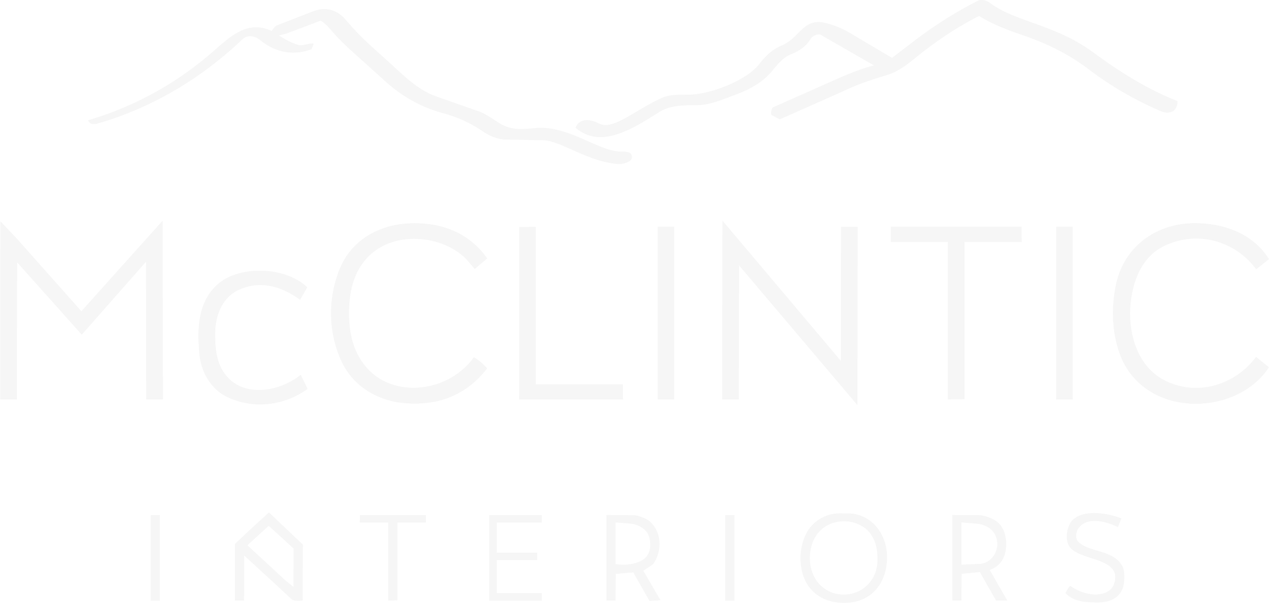White logo for McClintic Interiors in Bend, Oregon featuring mountain outline above the company name.