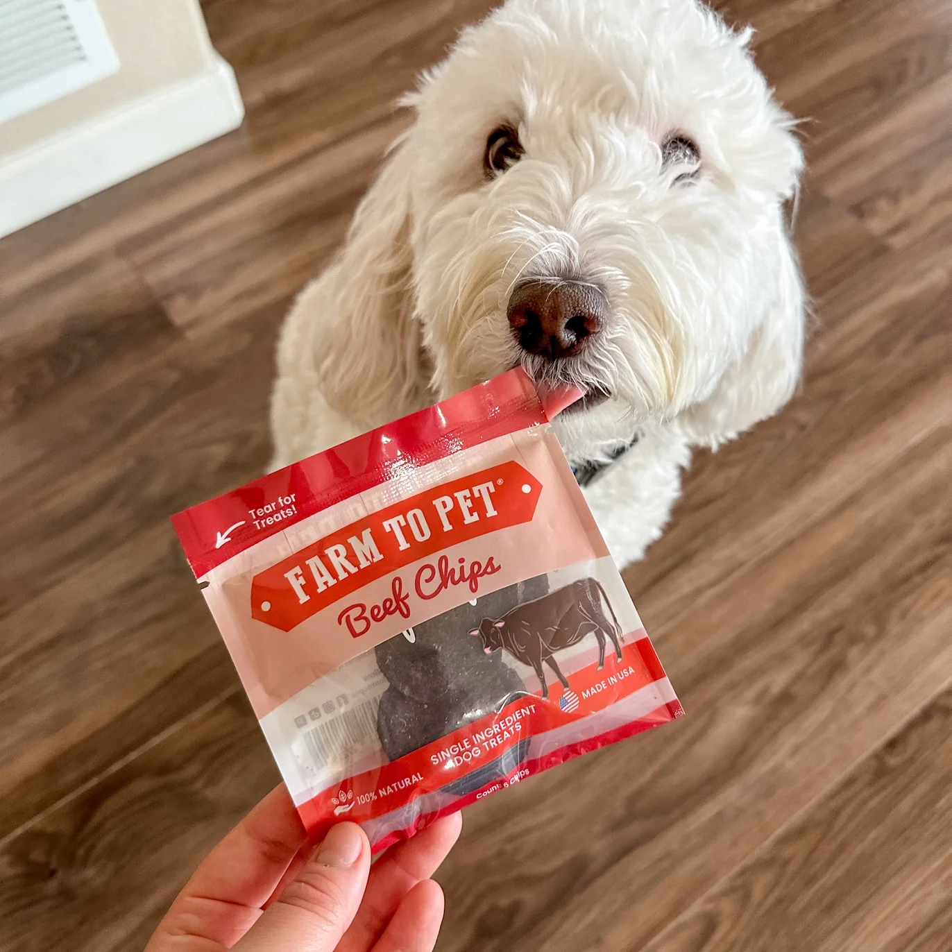 Beef Chips Snack Packs grain-free pet treats made of pure, lean, human-grade beef round.