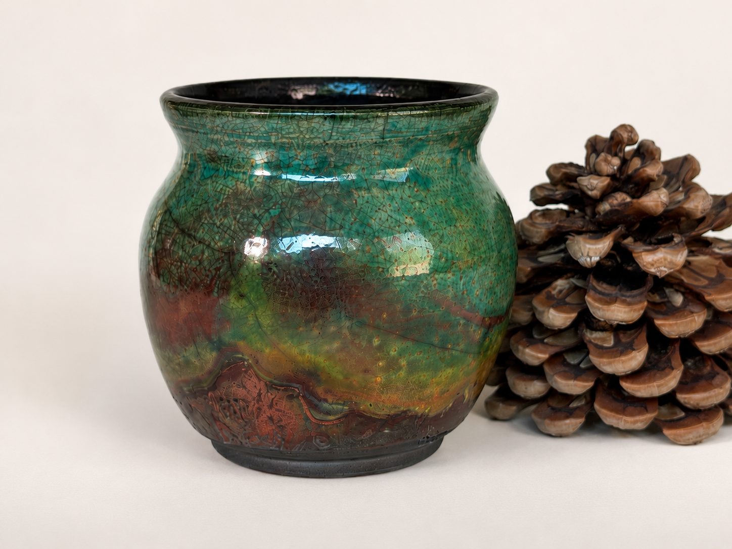 Raku Vessel — Turquoise & Earth