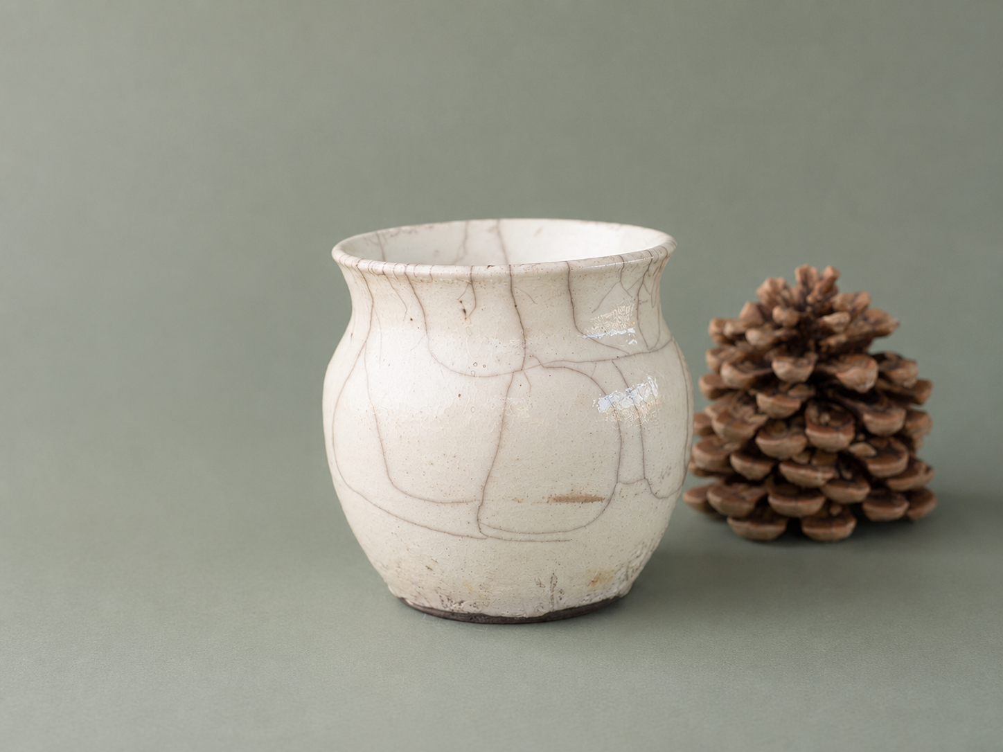 White Crackle Raku Vessel