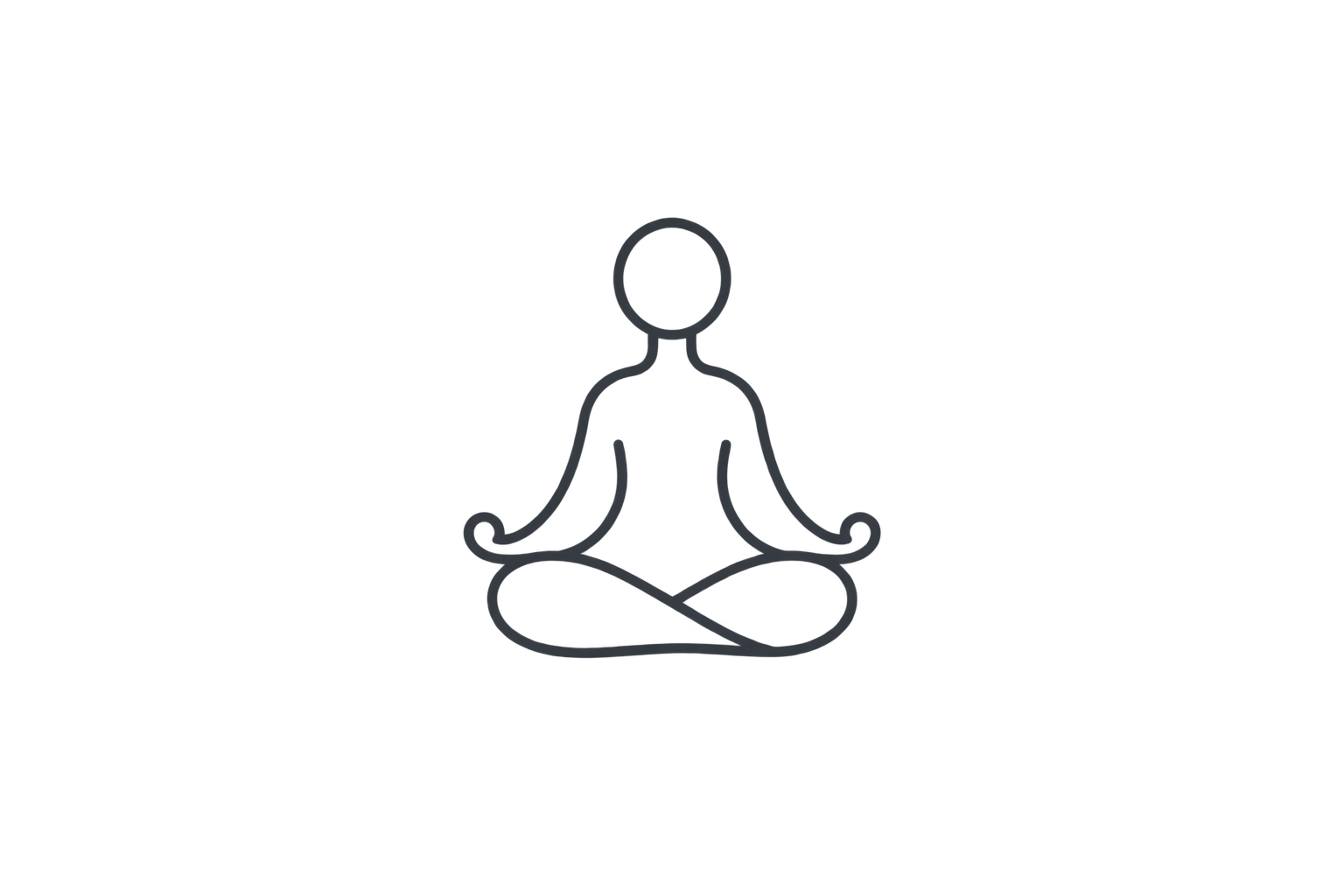 Line drawing of a person meditating in a seated cross-legged position with hands resting on knees, forming a mudra with thumb and index finger, on a black background.