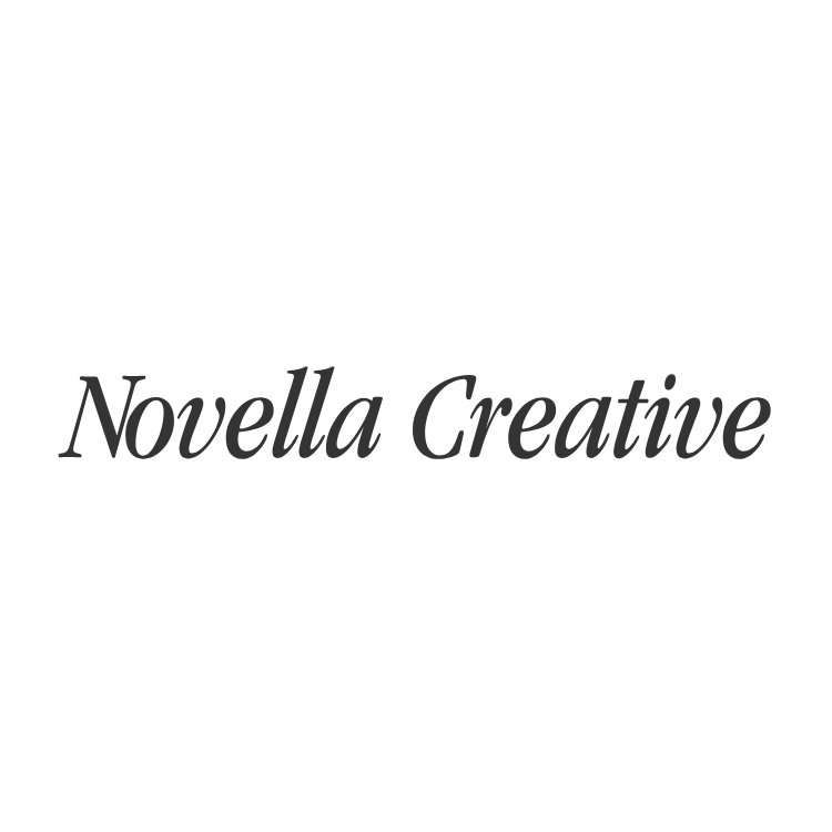 A logo with the words "Novella Creative" in elegant black and gray font.