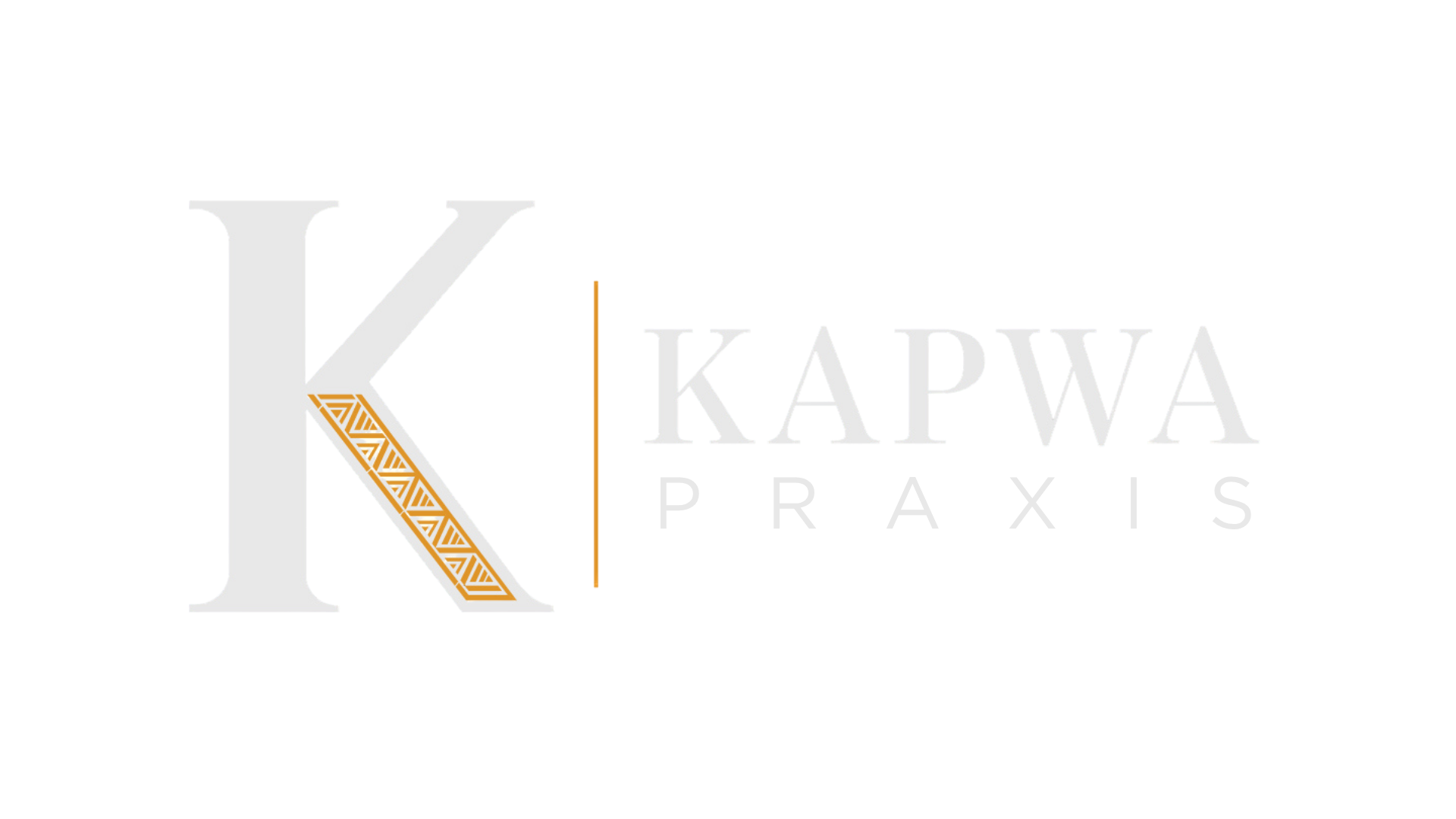 A logo with a large letter 'K' on the left and the word 'KAPWA' on the right, with a horizontal orange and yellow striped background.