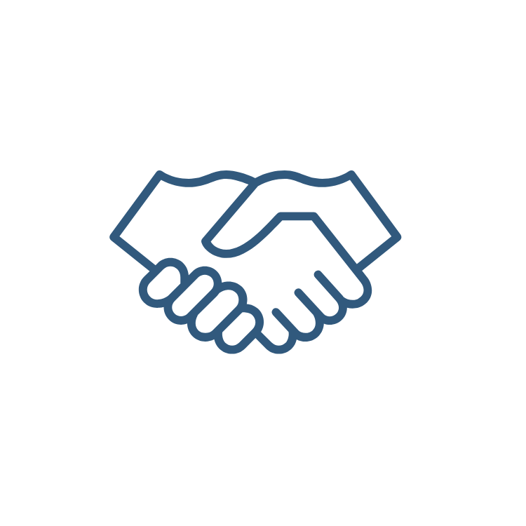 Icon of two hands shaking, symbolizing agreement or partnership.
