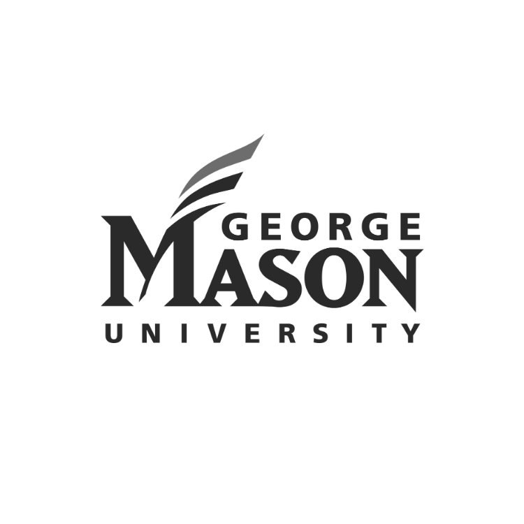 Black and white logo of George Mason University featuring a stylized feather and the university's name.