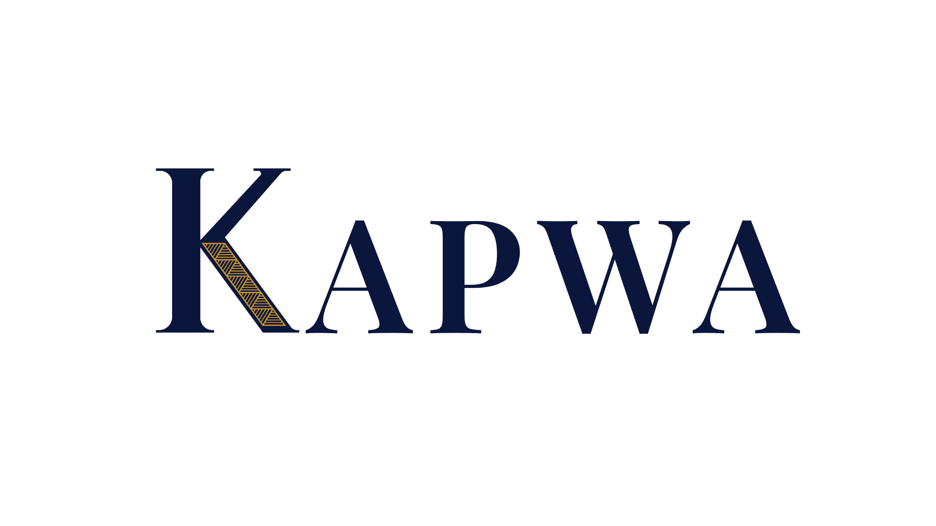 KAPWA logo with a large navy blue 'K' and the letters 'APWA' in navy blue, featuring a gold and navy striped pattern in the bottom part of the 'K'.