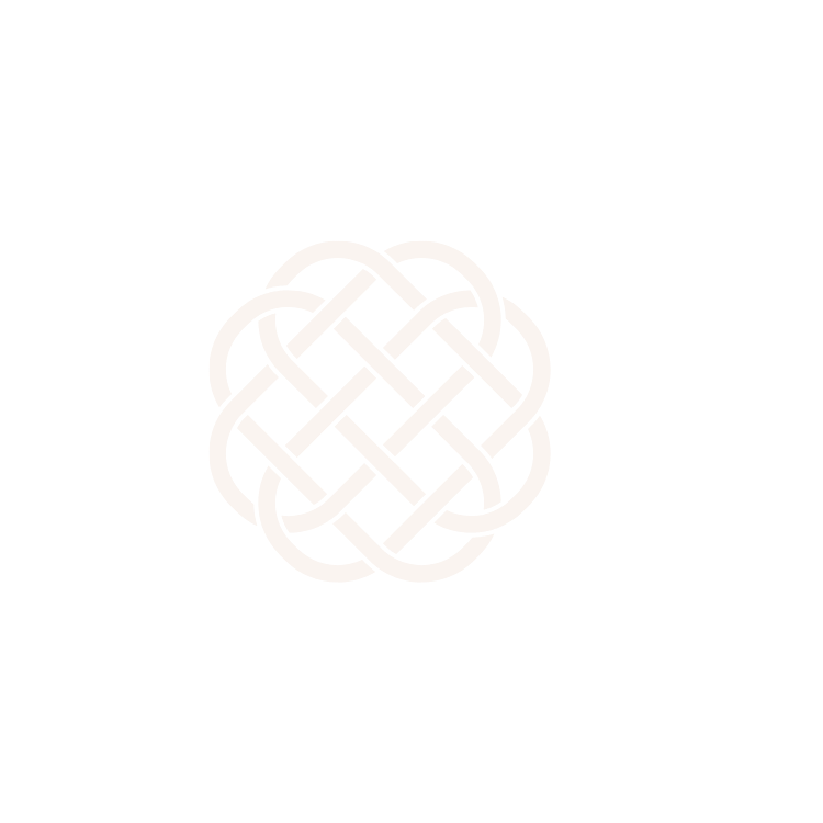 A white Celtic knot design on a black background.