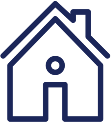 Icon of a house with a door and a small circular window, outlined in dark blue.