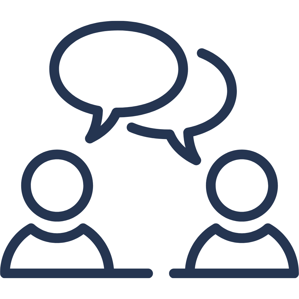 Outline of two people talking with speech bubbles above them.