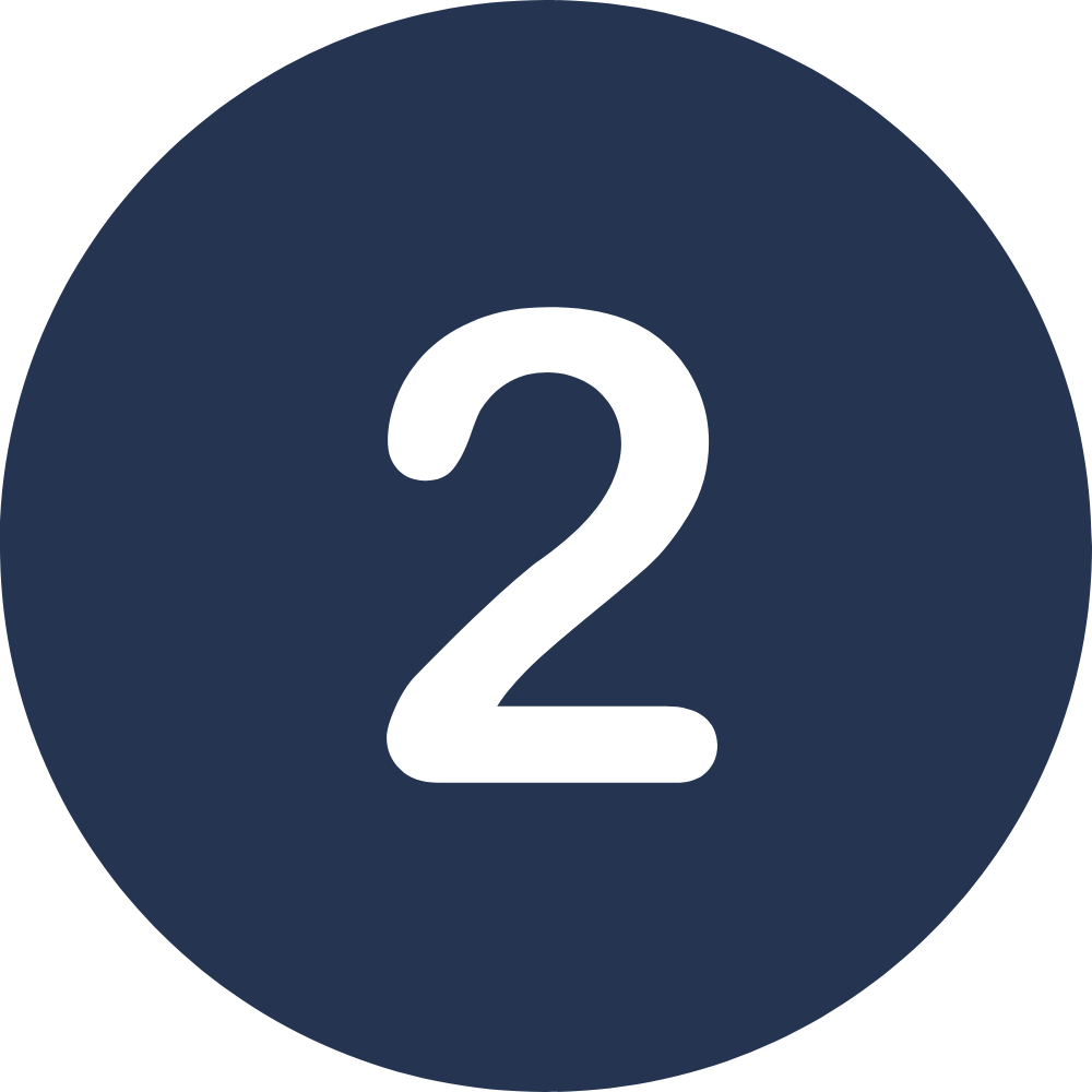 A dark blue circular sign with a white number two in the center.