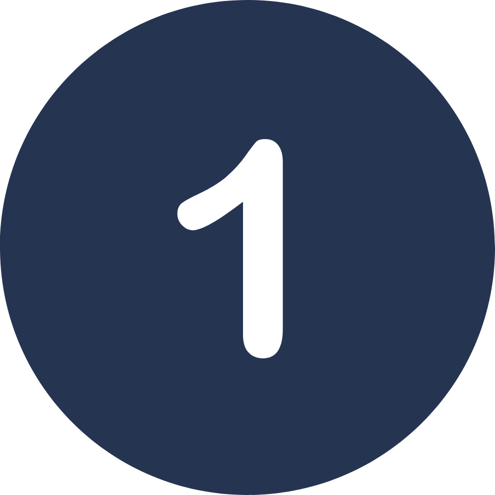 Number 1 in a white font inside a dark blue circle.