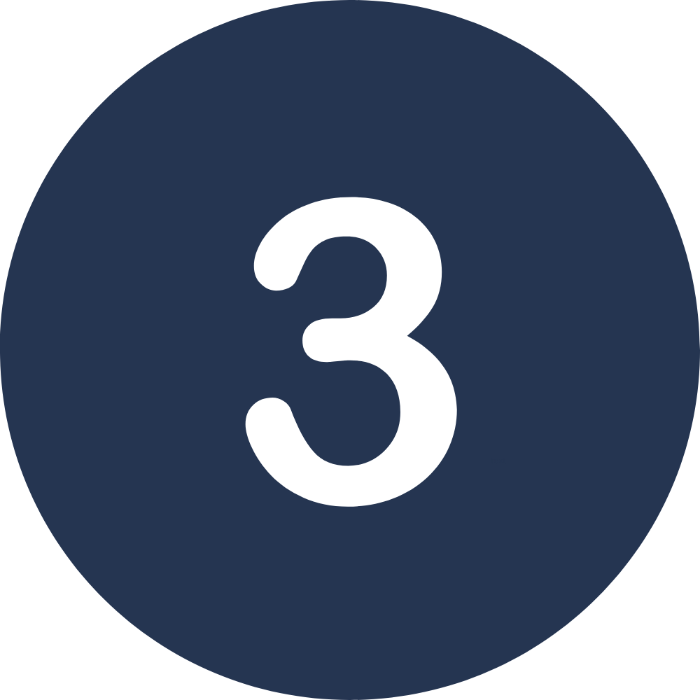 A large white number 3 inside a navy blue circle against a black background.