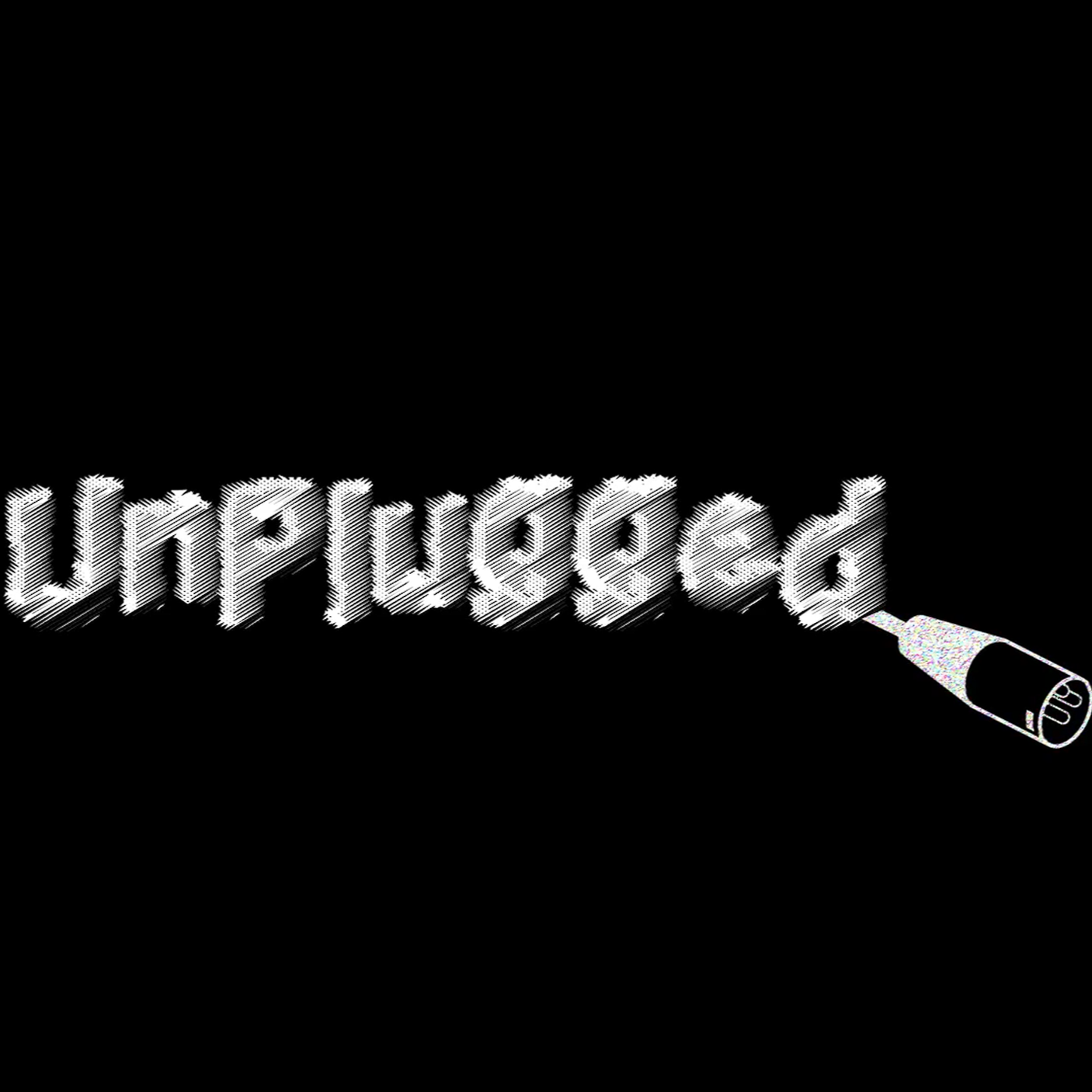 The word 'Unpushed' in a 3D outlined, sketch style font on a black background, with a party horn at the end of the word.