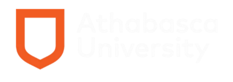 Athabasca University logo with red shield and white text on a black background.