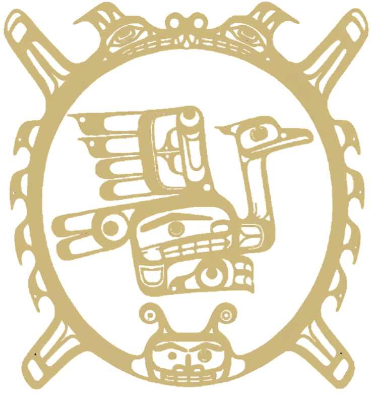 An intricate, stylized illustration of a hand making the shaka sign, surrounded by a circular, decorative border with tribal or ancient motifs.