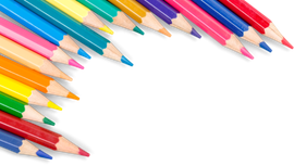 Color pencils arranged in a row with a black and colored background