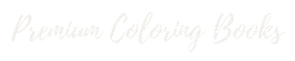 Close-up of text reading 'Premium Coloring Books' in white cursive font on a black background.