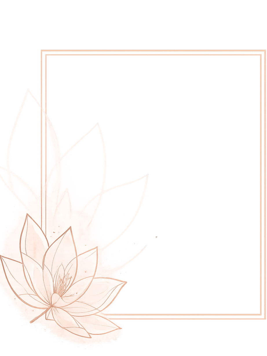 A framed black poster with a lotus flower design in the bottom left corner and a glowing outline, with some red highlights on the flower and frame.