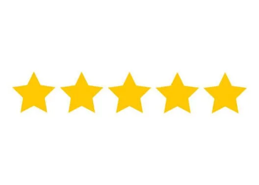 Five gold stars aligned horizontally on a white background, representing a five-star rating.