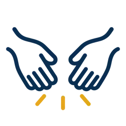 Outline of two open hands with gold accent marks.