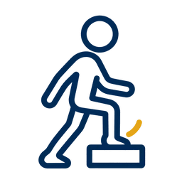 Outline of a person stepping onto a low step.