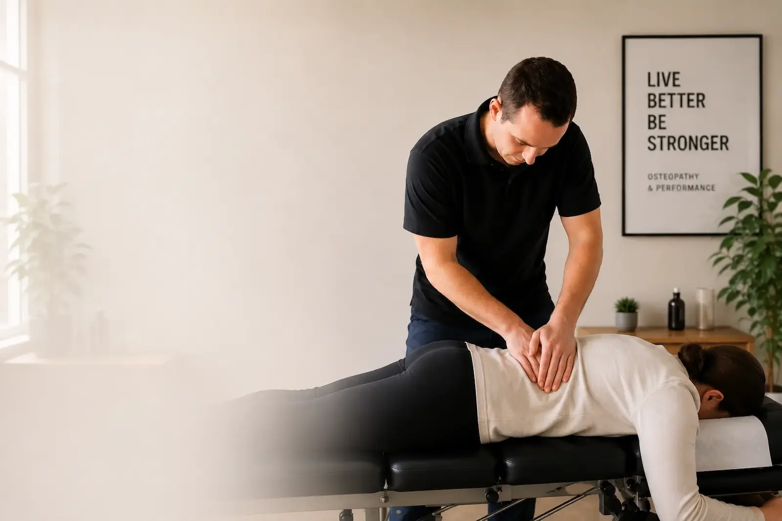 Dr Joshua Saxton providing hands-on osteopathic treatment in an Adelaide clinic.