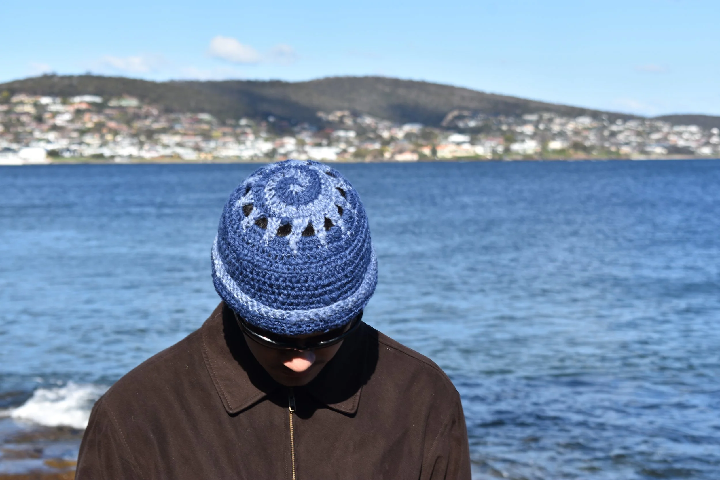 Hand-Dyed Deep Blue Spiral Beanie